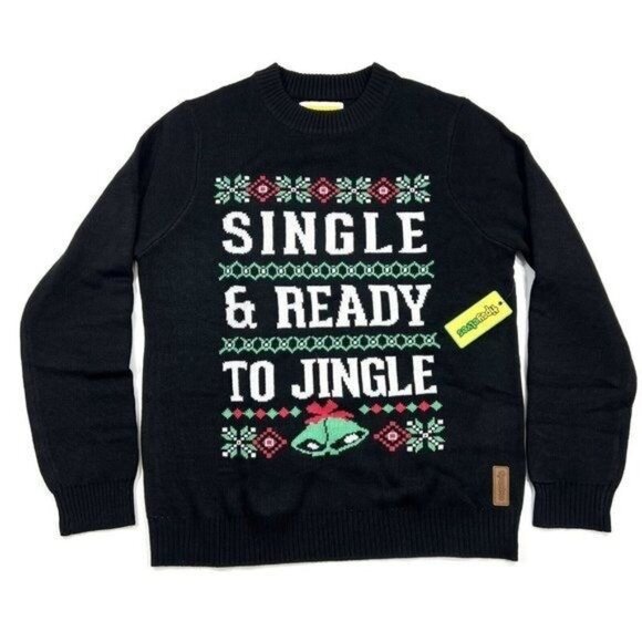 Tipsy Elves Mens Size 2XL Ugly Christmas Sweater Single Ready To Jingle Black - Picture 3 of 8